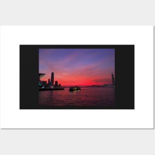 Hong Kong Harbor at sunset Posters and Art